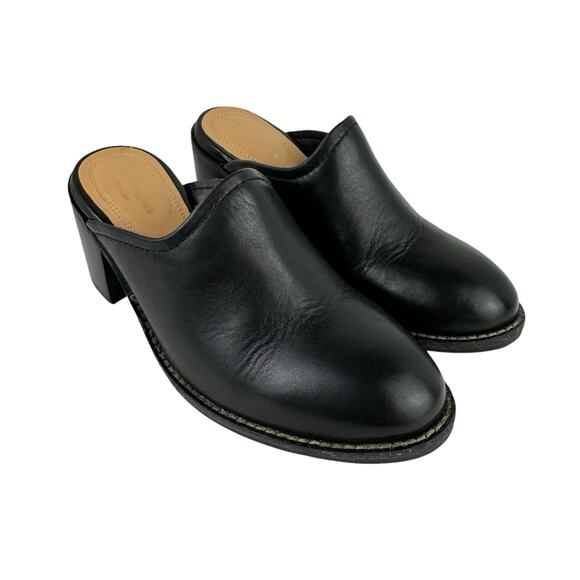 Hush Puppies Hannah Black Smooth Leather Open Back Slide Block Heel Mules - Picture 6 of 12